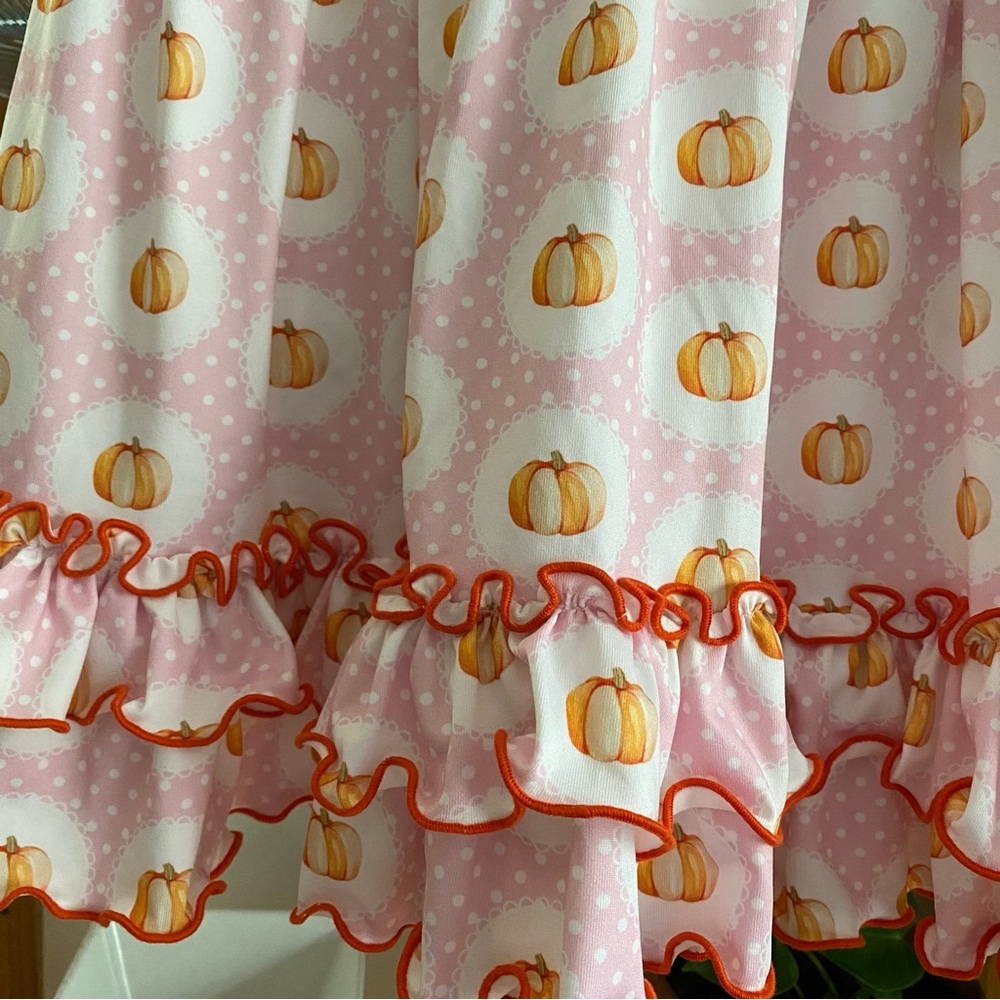 Southern Taters Pink Orange Pumpkin Ruffle Dress 4t - Picture 9 of 16